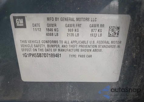 2013 Chevrolet Cruze Eco Auto из США, поврежденный, VIN 1G1PH5SB7D7189481